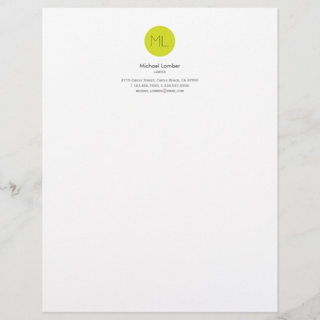 Lime Green Circle Monogram Top Letterhead Brevhuvud (Framsida)