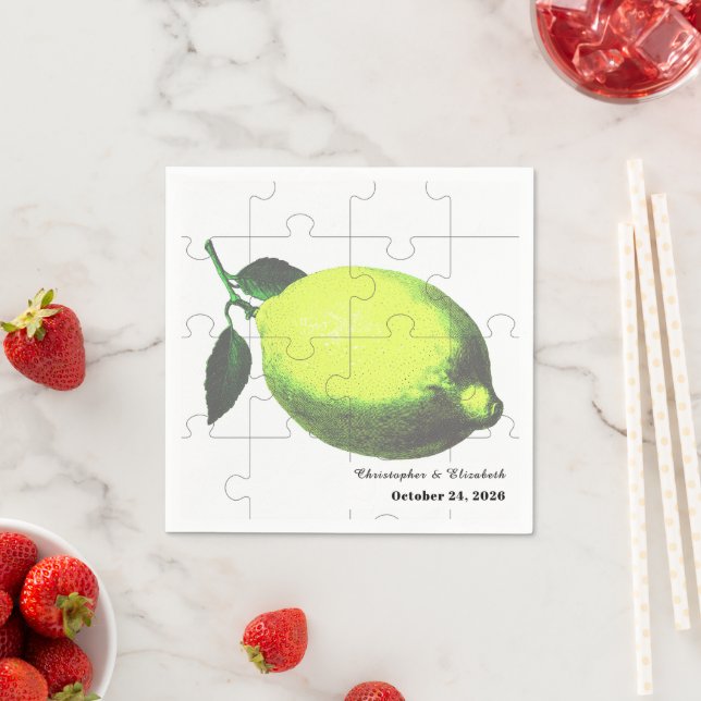 Lime Green Citrus Lemon Jigsaw Puzzle Wedding Pappersservett (Insitu)