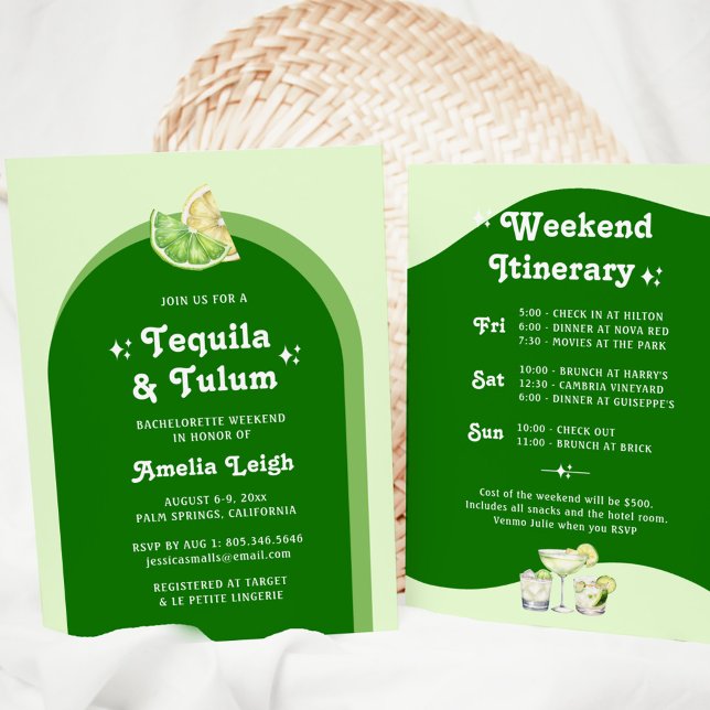 Lime Green Citrus Tequila & Tulum Bachelorette Inbjudningar (Skapare uppladdad)