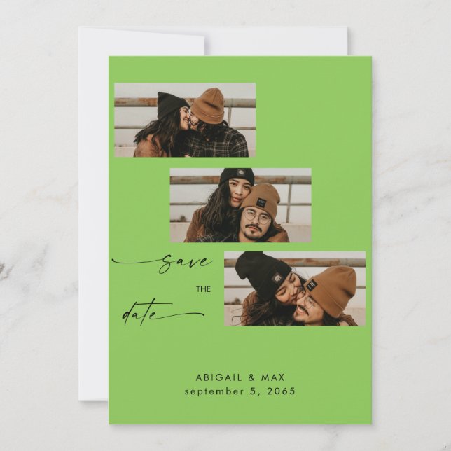 Lime Green Collage Photo Bröllop spara datum Spara Datumet (Framsida)