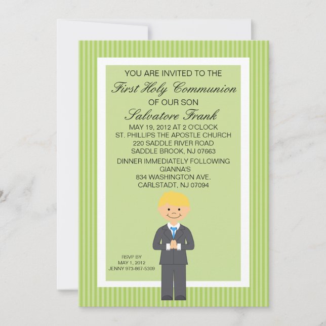 Lime Green Cute First Communion Boy-inbjudan Inbjudningar (Framsida)
