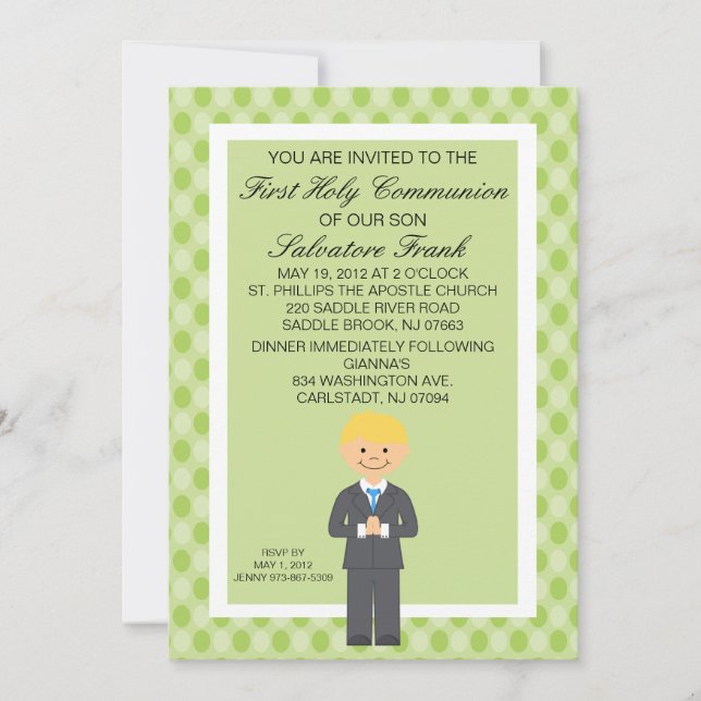 Lime Green Cute First Communion Boy-inbjudan Inbjudningar (Framsida)