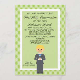 Lime Green Cute First Communion Boy-inbjudan Inbjudningar