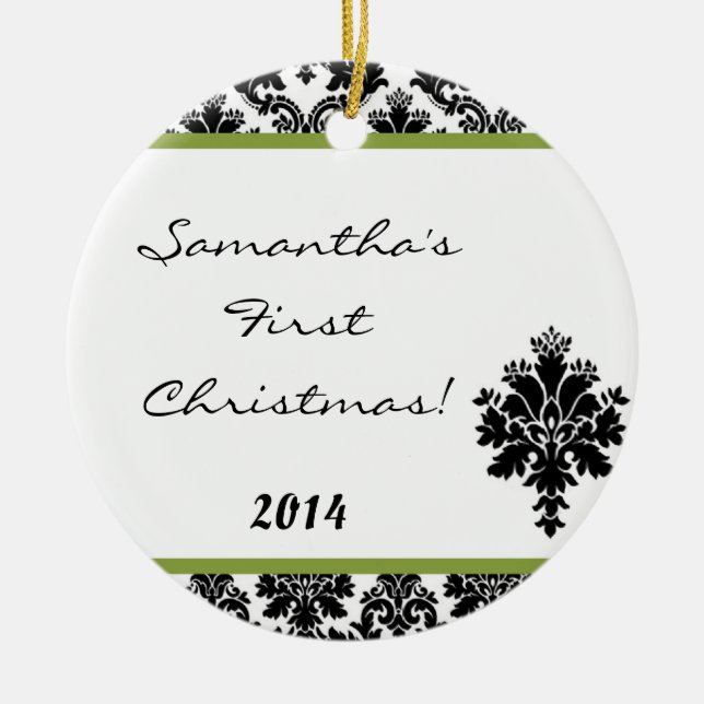 Lime Green Damask Snöre Personlig Namn Ornament (Framsidan)