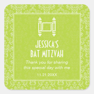 Lime Green Damask Torah Bat mitzvah Fyrkantigt Klistermärke