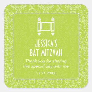 Lime Green Damask Torah Bat mitzvah Fyrkantigt Klistermärke
