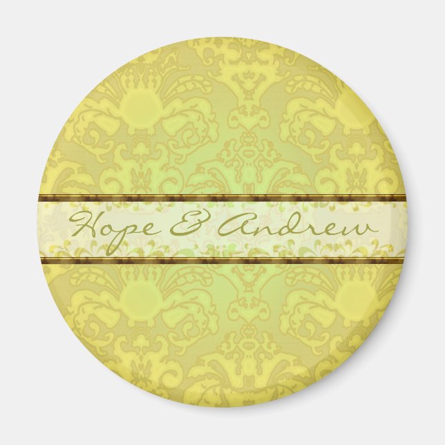 Lime Green Damask Wedding Magnet (Framsidan)