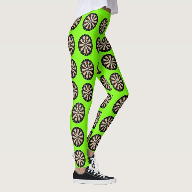 Lime Green Dartboard Bullseye Mönster Leggings (Höger)