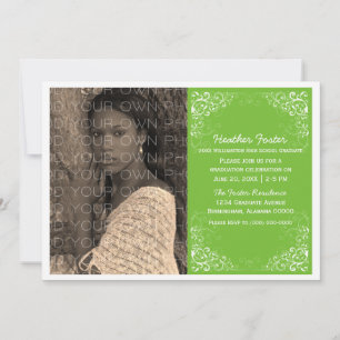 Lime Green Elegant Swirls Photo Studenten Inbjudan