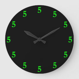 Lime Green Fem o'Clock nånstans på svart Stor Klocka