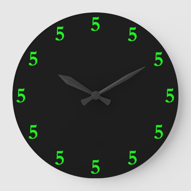 Lime Green Fem o'Clock nånstans på svart Stor Klocka (Framsida)