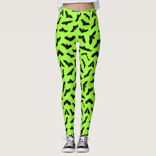 Lime Green Fladdermus Mönster Halloween Leggings