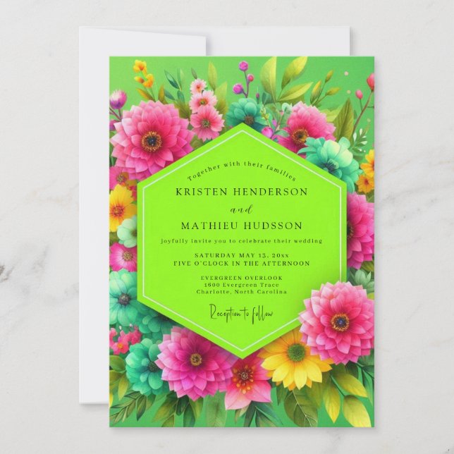 Lime Green Floral Bloom Wedding Inbjudningar (Framsida)