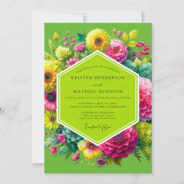 Lime Green Floral Enchantment Wedding Inbjudningar (Framsida)