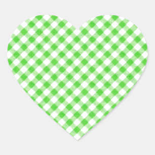 Lime Green Gingham Checkered Patern Hjärtformat Klistermärke