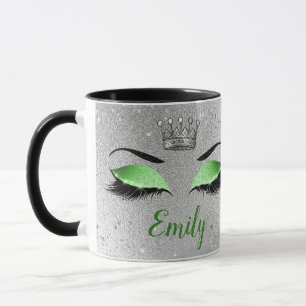 Lime Green Glitter Öga Monogram Mugg