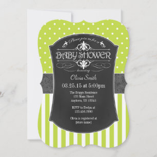 Lime Green Grått Chalkboard Rand Baby Shower Inbjudningar