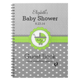 Lime Green & Grått Polka Dot Baby Shower Guest Bok Anteckningsbok Med Spiral