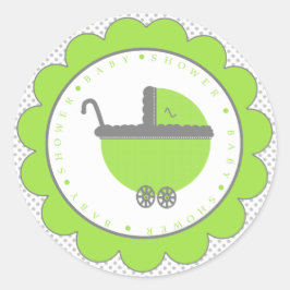 Lime Green & Grått Polka dots-Baby Shower Runt Klistermärke