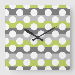 Lime Green Grått White Modern Polka Dot Mönster Fyrkantig Klocka