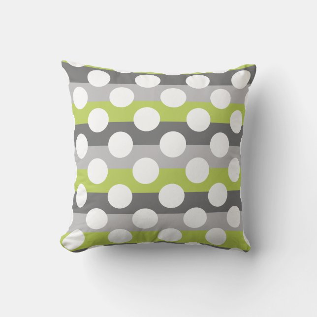 Lime Green Grått White Modern Polka Dot Mönster Kudde (Framsida)