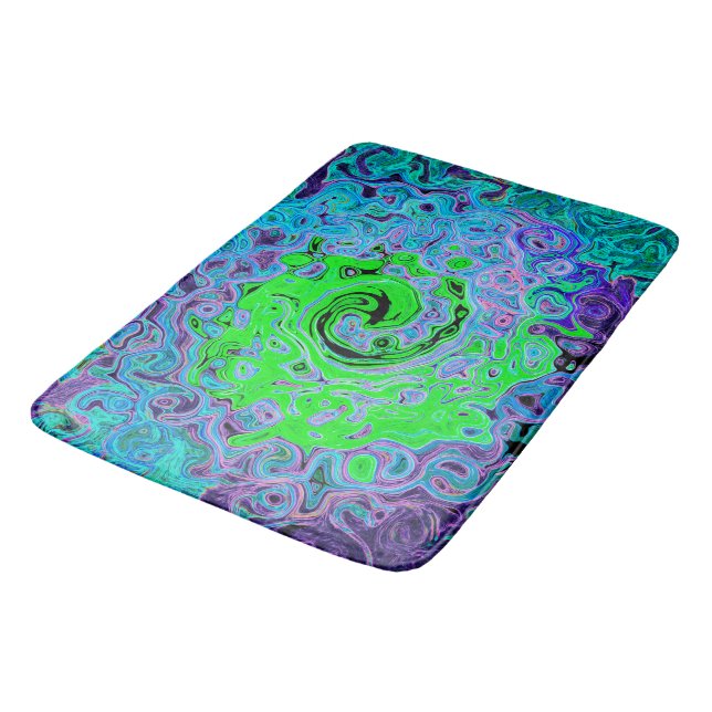 Lime Green Groovy Abstrakt Retro Liquid Swirl Badrumsmatta (Vinklad)