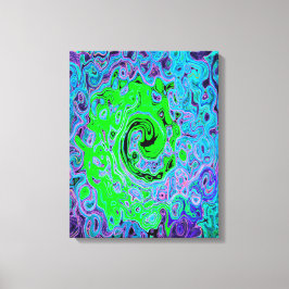 Lime Green Groovy Abstrakt Retro Liquid Swirl Canvastryck