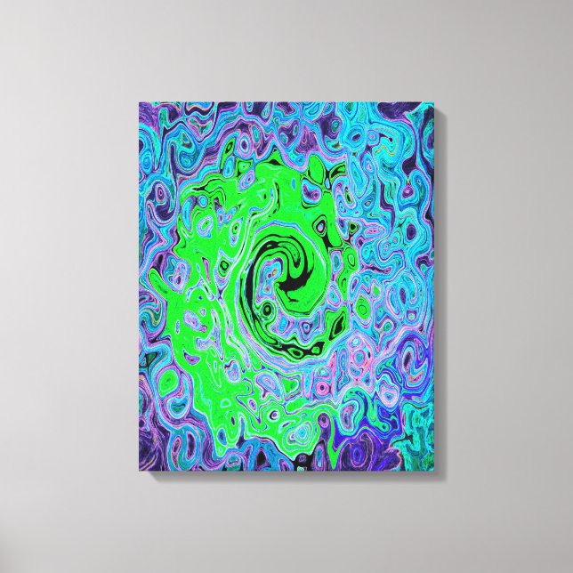 Lime Green Groovy Abstrakt Retro Liquid Swirl Canvastryck (Framsida)
