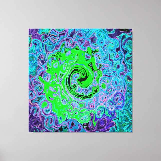 Lime Green Groovy Abstrakt Retro Liquid Swirl Canvastryck (Framsida)