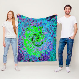 Lime Green Groovy Abstrakt Retro Liquid Swirl Fleecefilt