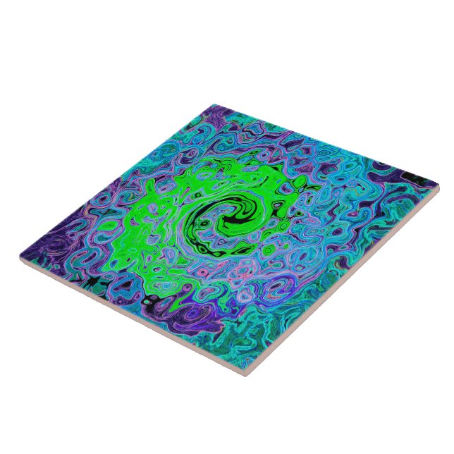 Lime Green Groovy Abstrakt Retro Liquid Swirl Kakelplatta (Sidan)