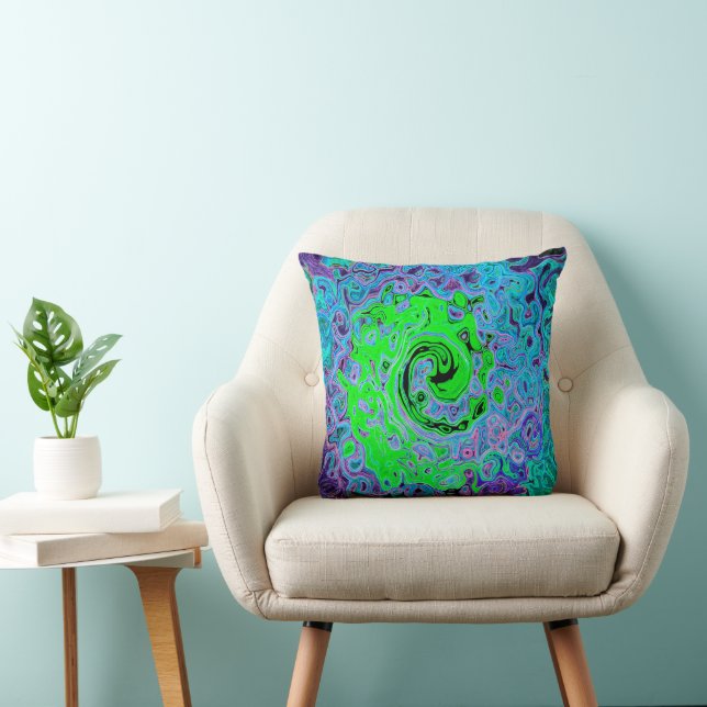 Lime Green Groovy Abstrakt Retro Liquid Swirl Kudde (Stol)