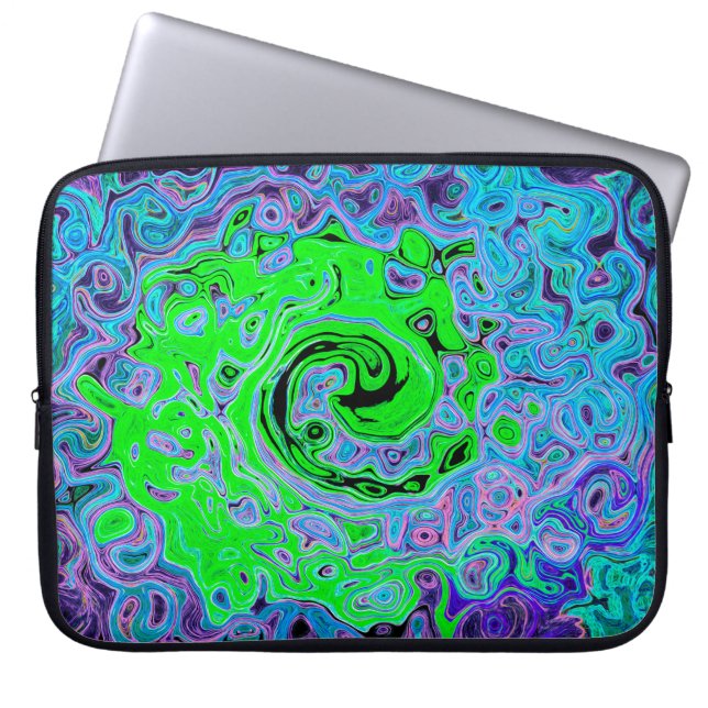 Lime Green Groovy Abstrakt Retro Liquid Swirl Laptop Fodral (Framsidan)