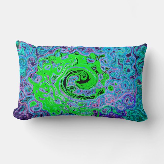 Lime Green Groovy Abstrakt Retro Liquid Swirl Lumbarkudde (Framsida)