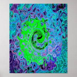 Lime Green Groovy Abstrakt Retro Liquid Swirl Poster