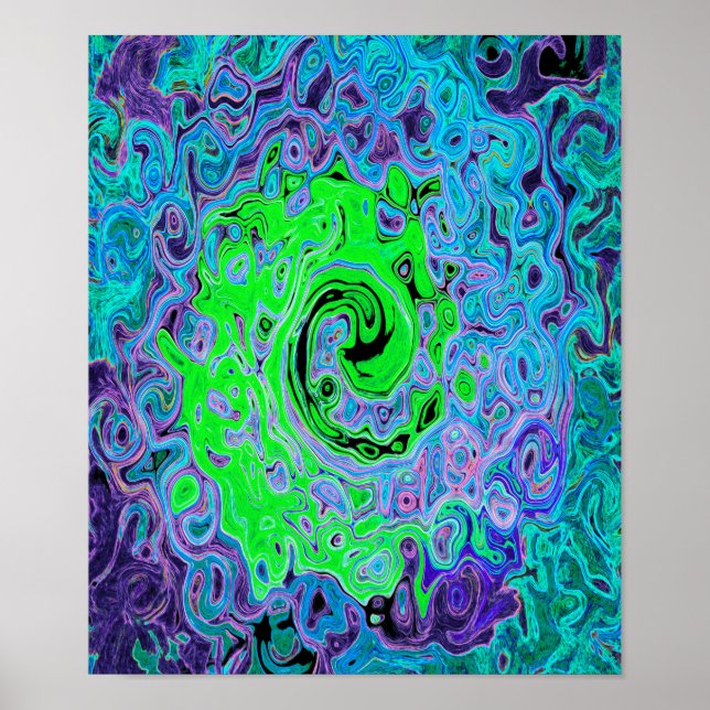 Lime Green Groovy Abstrakt Retro Liquid Swirl Poster (Framsidan)