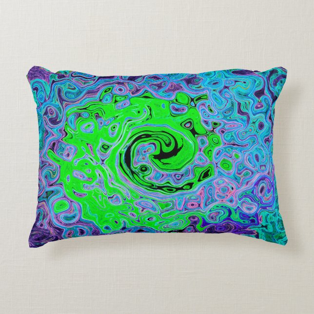 Lime Green Groovy Abstrakt Retro Liquid Swirl Prydnadskudde (Framsidan)