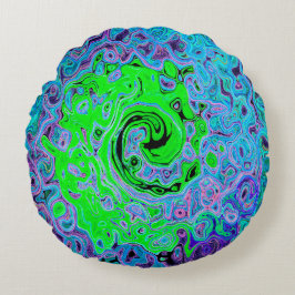 Lime Green Groovy Abstrakt Retro Liquid Swirl Rund Kudde