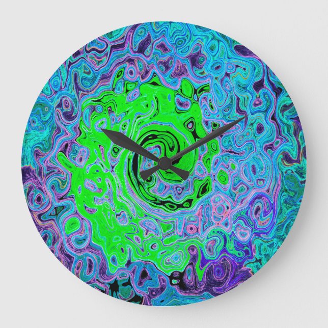 Lime Green Groovy Abstrakt Retro Liquid Swirl Stor Klocka (Framsida)