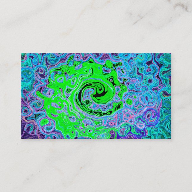 Lime Green Groovy Abstrakt Retro Liquid Swirl Visitkort (Framsida)