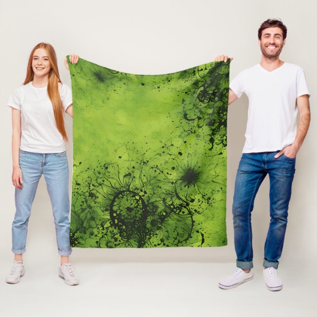 Lime Green Grunge with Black Accents Fleecefilt (På plats)