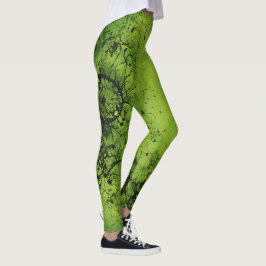 Lime Green Grunge with Black Accents Leggings
