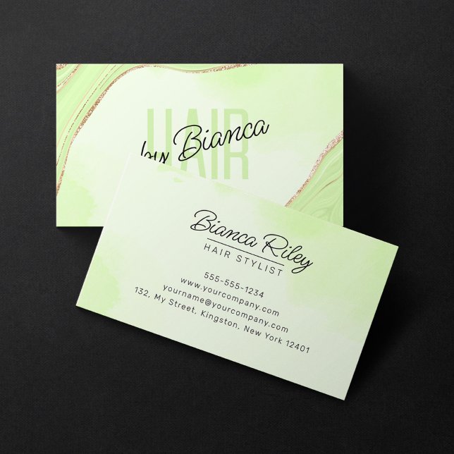 Lime Green Guld Glitter Agate Hair Stylist Salon Visitkort (Skapare uppladdad)