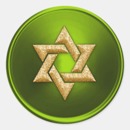 Lime Green Guld Star of David Envele Seal Runt Klistermärke