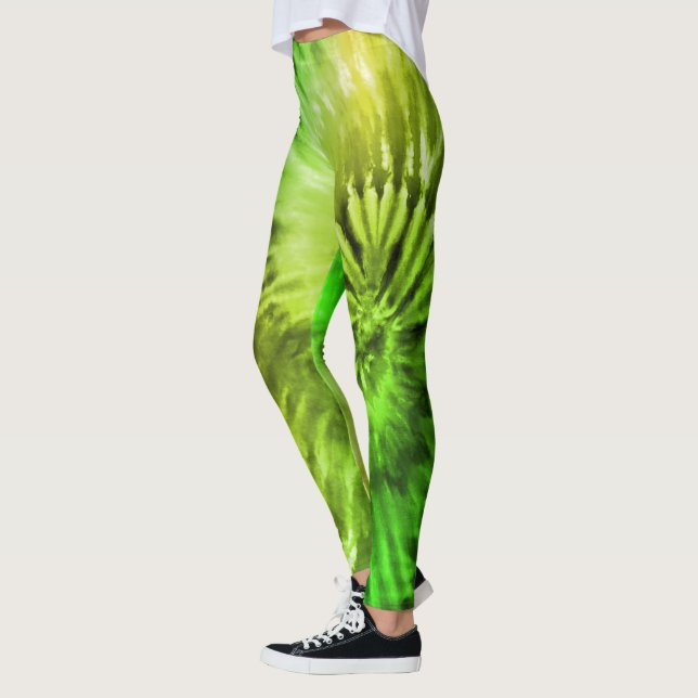 Lime Green & Gult Psychedelic Starburst Tie Dye Leggings (Vänster)