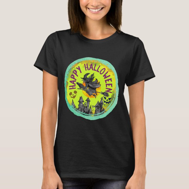 Lime Green Happy halloween T Shirt (Framsida)
