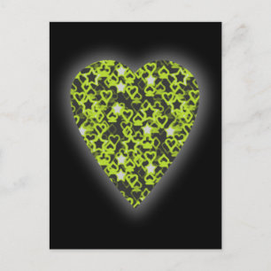 Lime Green Heart. Mönstrad hjärtdesign. Vykort