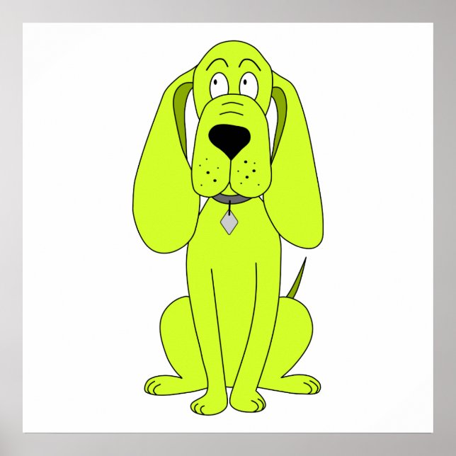 Lime Green Hund. Cute Hound Tecknad. Poster (Framsidan)