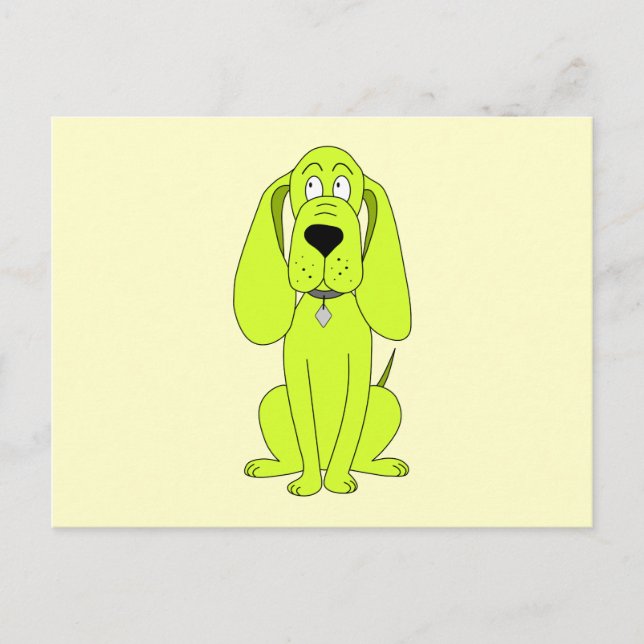 Lime Green Hund. Cute Hound Tecknad. Vykort (Framsida)