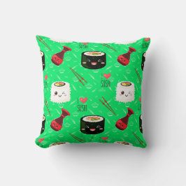 Lime Green Kawaii Sushi mönster Kudde